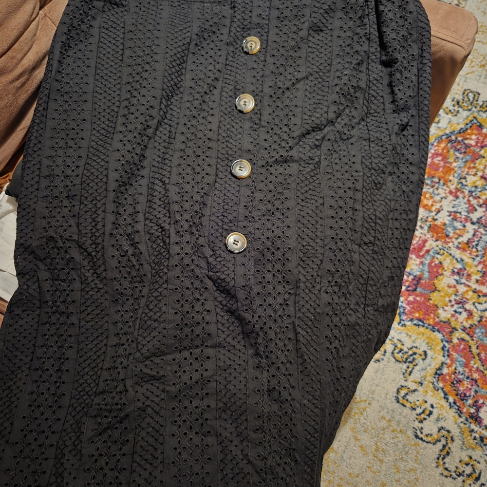 Eloquii Black Midi Skirt with Button Detail